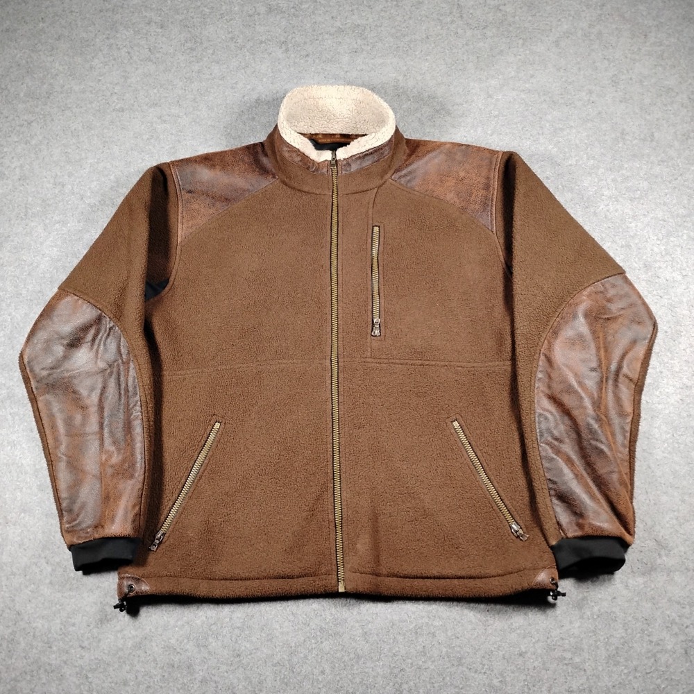 KUHL Alpenwurx Mens Brown Full Zip Fleece Jacket Faux Leather Accents Medium
